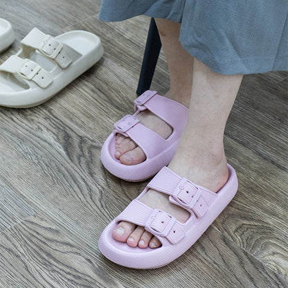 2026 New Thick-Soled Slippers, Wear-Resistant Double Buckle Eva Sandals, Couple's Summer Women's Outdoor and Indoor Slippers with a Soft Cushioning Feel