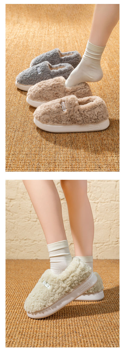 Women's Winter Indoor Warm Non-Slip Thick-Soled Cotton Slippers with Heel Cover, Maternity Cotton Shoes, Plush Outdoor Cotton Shoes for Men