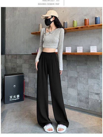 Wide Leg Pants Women's 2025 Summer Thin High Waist Dosing Straight Straight Pants Casual Loose All-match Slim-fit Mopping Pants