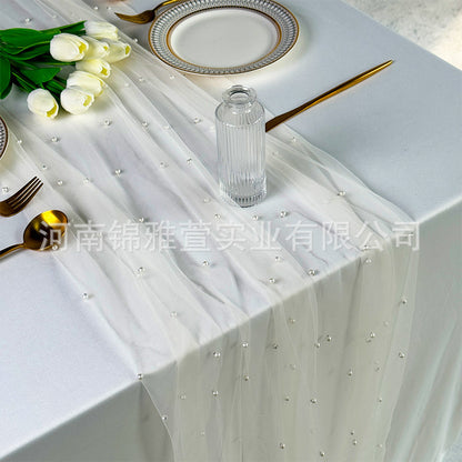 Amazon Pearl Tulle Lace Table Runner Wedding Party Outdoor Decoration Tablecloth Amazon Manufacturer Supply