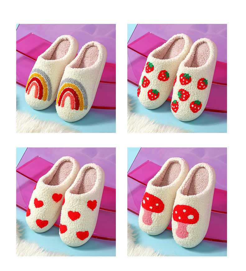 Autumn and Winter Home Cotton Slippers for Women, Cute Printed Plush Soft-Soled Slippers, Indoor Warm, Non-Slip and Comfortable