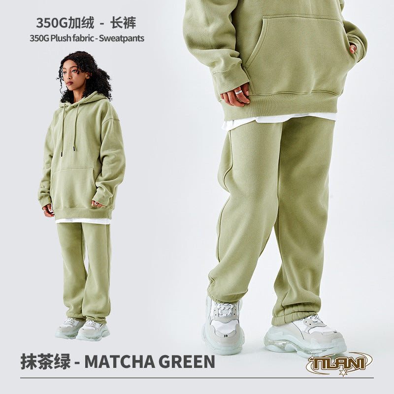 Tilani Men's Clothing European and American Trendy Brand High Quality 350g Fleece-Lined Thick Men's and Women's Hooded Sweatshirt and Sweatpants Pure Color Suit