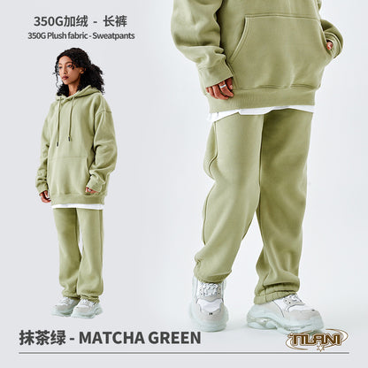 Tilani Men's Clothing European and American Trendy Brand High Quality 350g Fleece-Lined Thick Men's and Women's Hooded Sweatshirt and Sweatpants Pure Color Suit