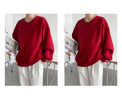 Luxi 2025 Autumn and Winter New Style Velvet Thickeneded Burgundy Sweatshirt for Women Korean Style Normcore Long-Sleeved Pullover Top 2628