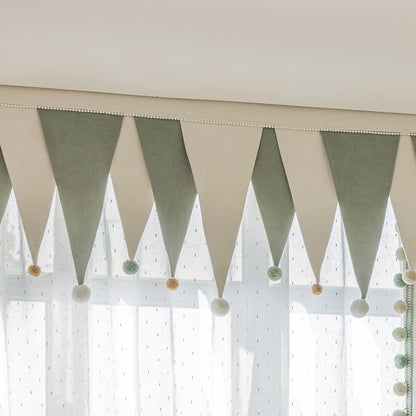 Cream-Colored Chenille Blackout Curtains for Children's Room, Sleeping Beauty Style, with Pom-Pom Design, Custom-Made Finished Product