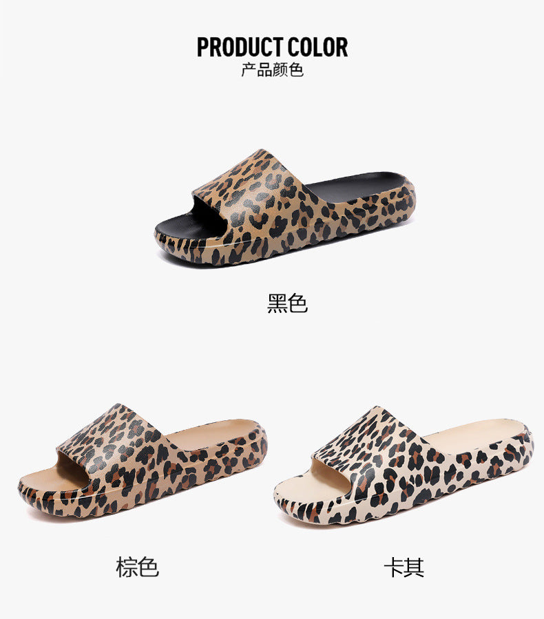 Foreign Trade Wholesale Leopard Print Slippers for Outer Wear Korean Style Printed Slippers for Couples Outdoor Sandals Women's Thick-Soled Bathroom Slippers