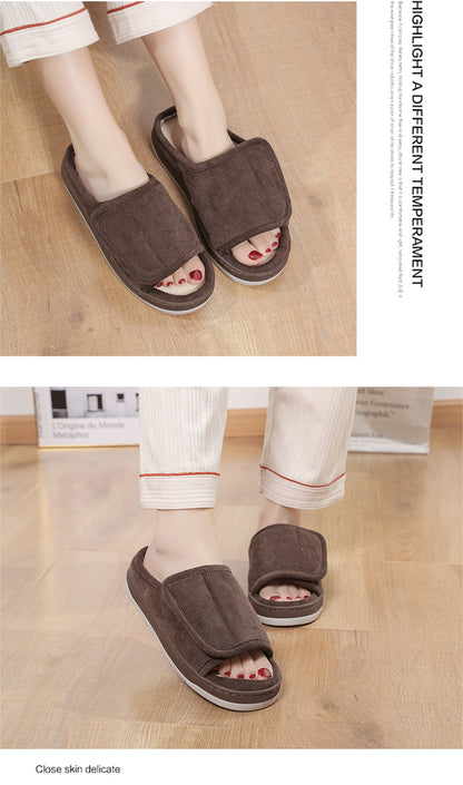 Factory direct wholesale Velcro loose feet wide fat swollen adjust middle-aged men's and women's cloth shoes linen slippers foreign trade