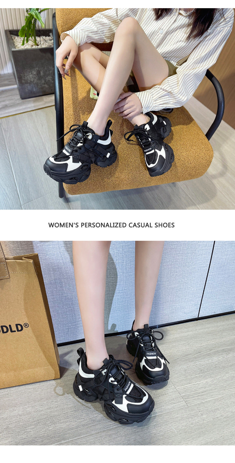 Thick-Soled Dad Shoes for Women 2025 Summer New Versatile Height-Increasing Breathable Mesh Sports Casual Shoes Platform Heel