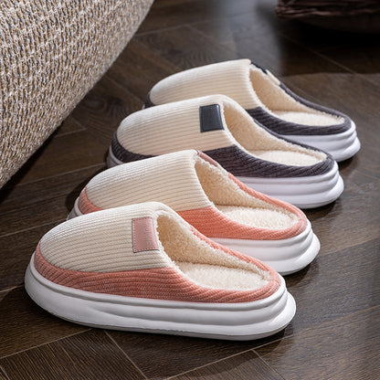 Non-Slip Simple Cotton Slippers for Men in Winter 2025 New Indoor Home Warm Plush Thickeneded Cotton Slippers for Women to Wear Outside