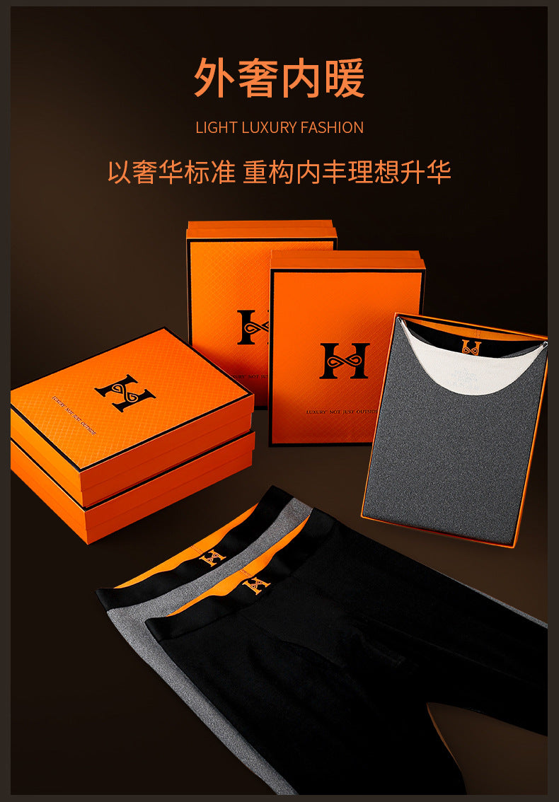 Fashion brand H seamless thermal underwear men's suit de AB surface double-sided velvet brushed men's autumn clothes long pants women's wholesale