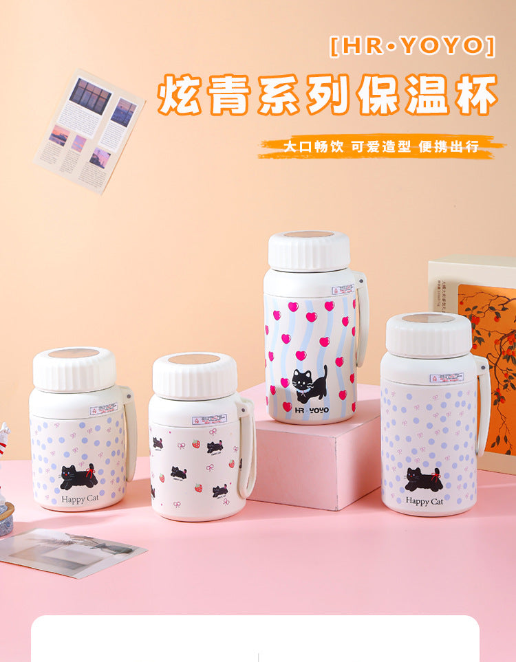 Cartoon cute high-value large-capacity new thermos stainless steel outdoor sports portable rope coffee cup