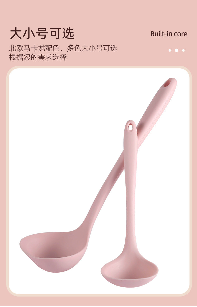 Silicone Soup Spoon Food Grade Long Handle Household Large Soup Spoon High Temperature Resistant Mini Porridge Spoon Frying Spoon Non-stick Cooking Pan Spoon