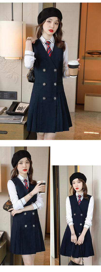 【Fashionable Pleated Skirt】Blue Dress for Women Autumn 2026 New Style Unique Design Korean Version Suspender Dress