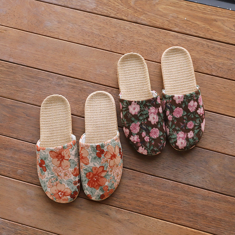 Baotou Spring & Fall Indoor Comfortable and Breathable Linen All Year Round Home Fabric Sandals for Women and Couples Floor Soft Bottom Home