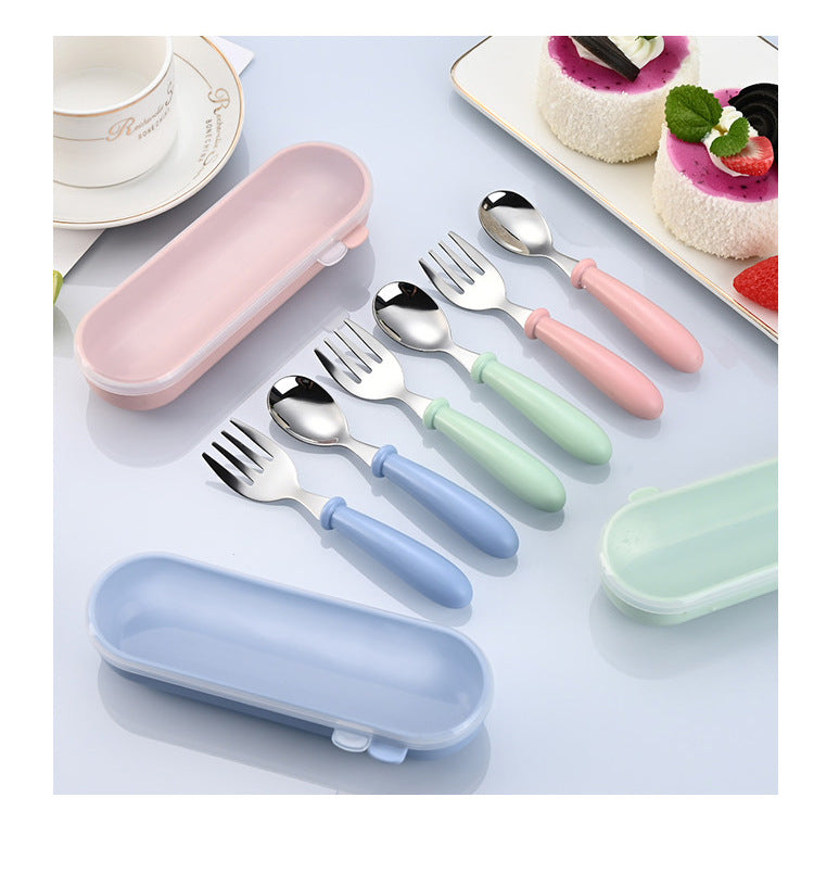 Children's 304 stainless steel fork spoon suit baby complementary food training eating spoon portable feeding tableware spoon