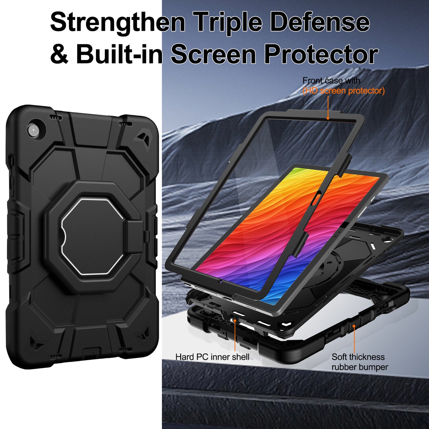Suitable for Samsung Tab A9+ Tablet Protective Cover Satchel A9Plus Silicone Rotating Stand Kidsren's Anti-Fall Shell