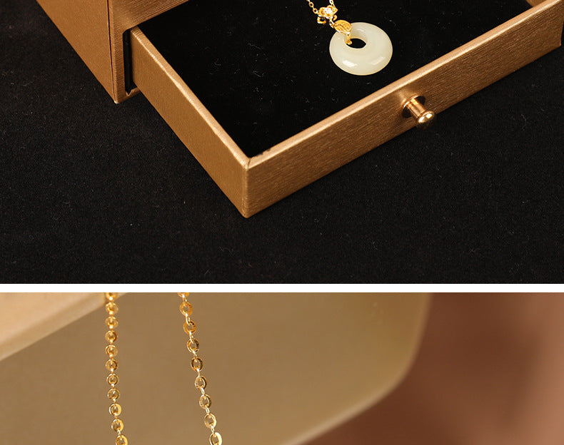 S925 Sterling Silver Hetian Jade Necklace for Women, Chinese Style with the Character for Fortune, Versatile Light Luxury Collarbone Chain, Elegant Gift Accessory, Jade