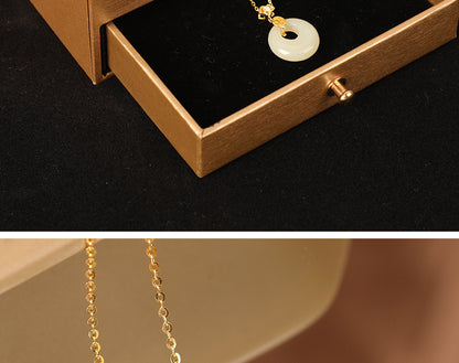 S925 Sterling Silver Hetian Jade Necklace for Women, Chinese Style with the Character for Fortune, Versatile Light Luxury Collarbone Chain, Elegant Gift Accessory, Jade