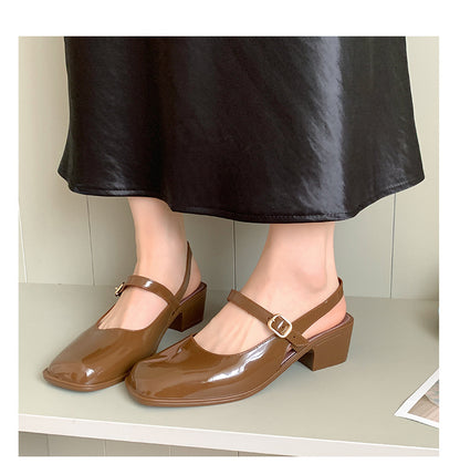 Cross-border Square Thick Heeled Baotou Sandals Women's 2025 Foreign Trade New Summer Fashion Women's Shoes Mary Jane Shallow Mouth Shoes