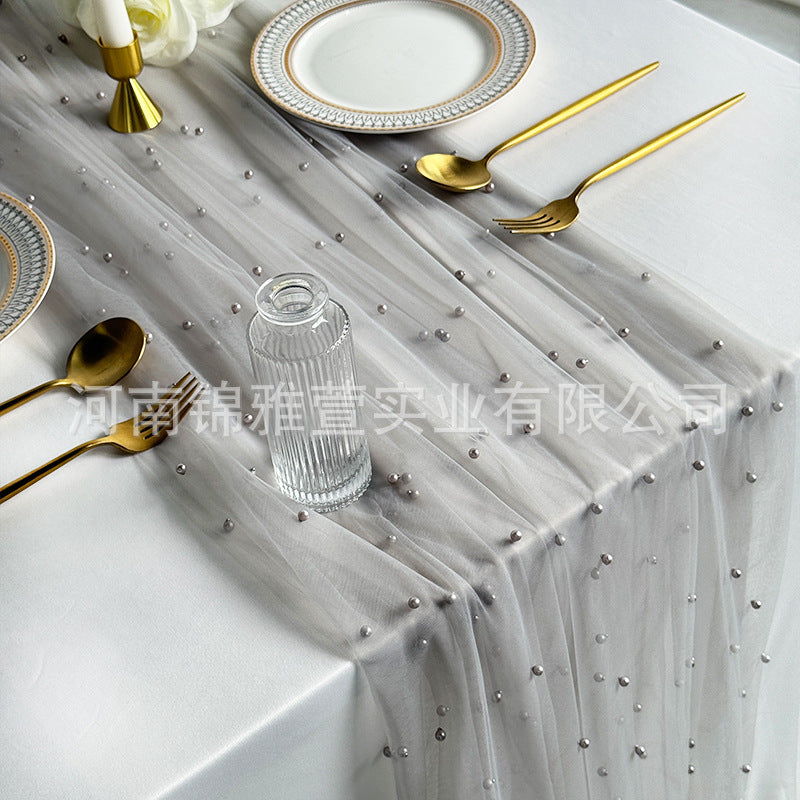 Amazon Pearl Tulle Lace Table Runner Wedding Party Outdoor Decoration Tablecloth Amazon Manufacturer Supply