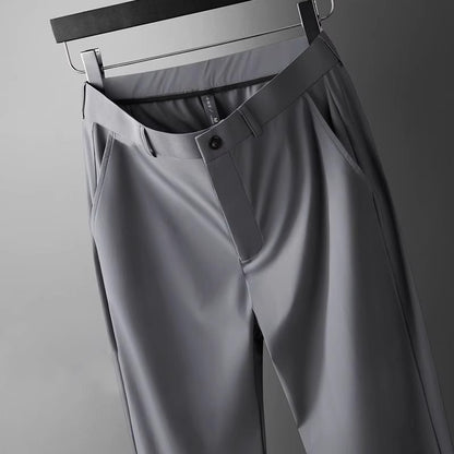 Wholesale men's ice silk trousers new casual pants men's slim-fit high stretch pants men's non-ironing black business men