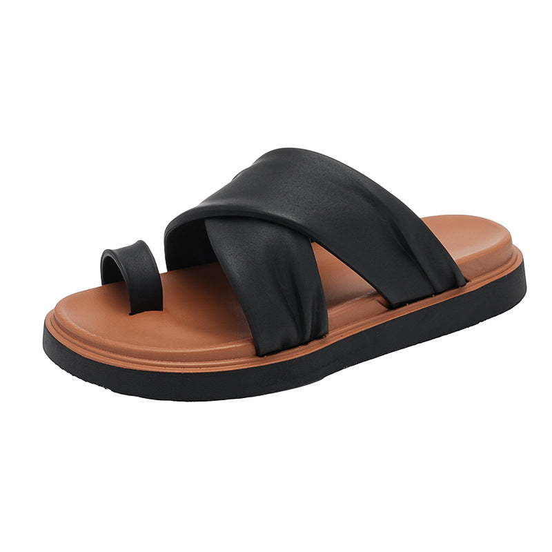 Thick-bottom Slippers Women's 2025 Summer New Beach Outer Wear Cross-belt Cross-border Foreign Trade Flat Beach Sandals