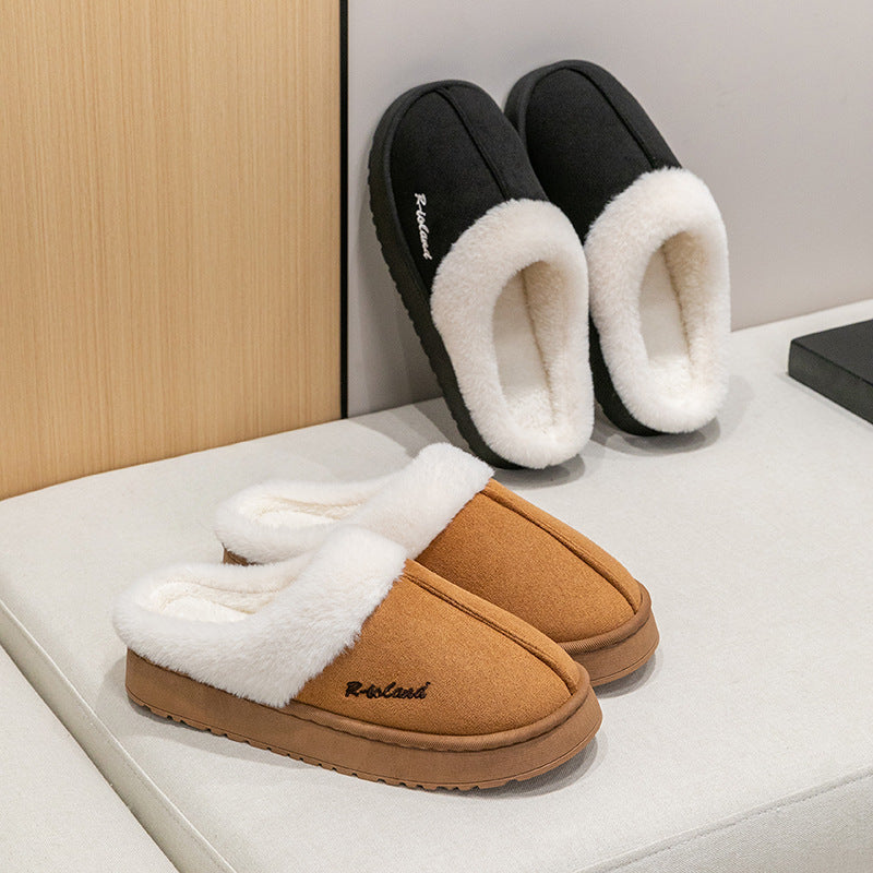 Cotton Slippers for Women in Autumn and Winter Indoor Home Non-Slip Fleece-Lined Warm Thick-Soled Couples Outer Wear Plush Cotton Shoes