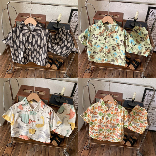 2026 New Children's Short-Sleeved Suit, Men's Short-Sleeved Shirt Suit, Short-Sleeved Shorts Beach Two-Piece Set by PDG ibma