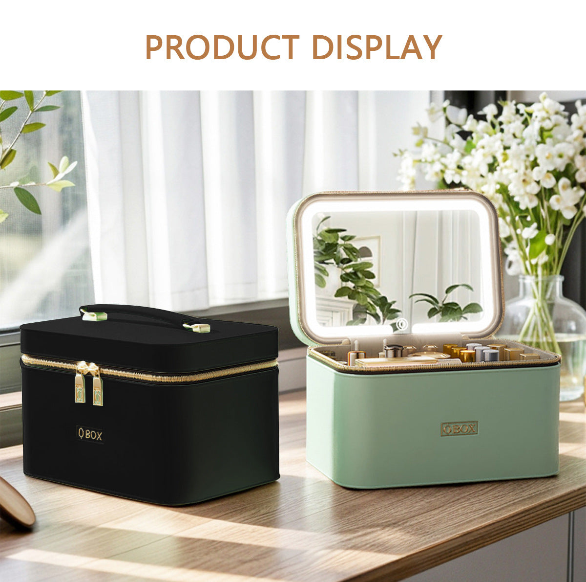 Cross-Border Led Mirror Travel Makeup Bag, Makeup Mirror, Cosmetics Portable Large-Capacity Makeup Case, Hand-Held Beauty Bag