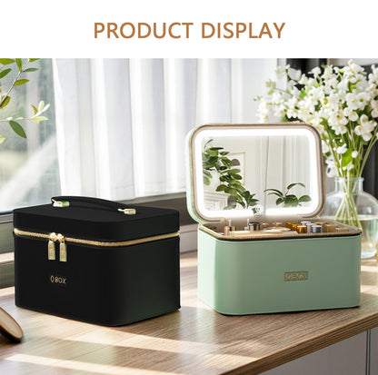 Cross-Border Led Mirror Travel Makeup Bag, Makeup Mirror, Cosmetics Portable Large-Capacity Makeup Case, Hand-Held Beauty Bag