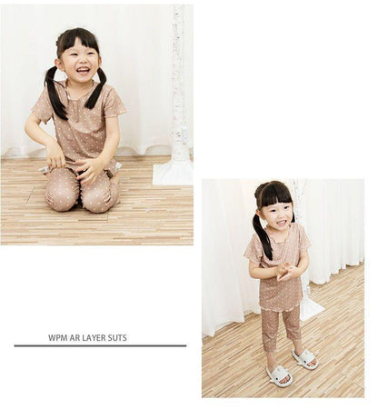 Children's Thin Short-Sleeved Air-Conditioned Clothing for Boys and Girls Summer Pajamas suit Can Wear Outfit Baby's Home Clothes Two-Piece Fashionable Set