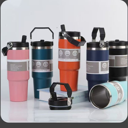 Cross-Border 30oz Stainless Steel Car Cup Large Capacity Car Portable Ice Cup with Straw Single Drink Thermos Cup