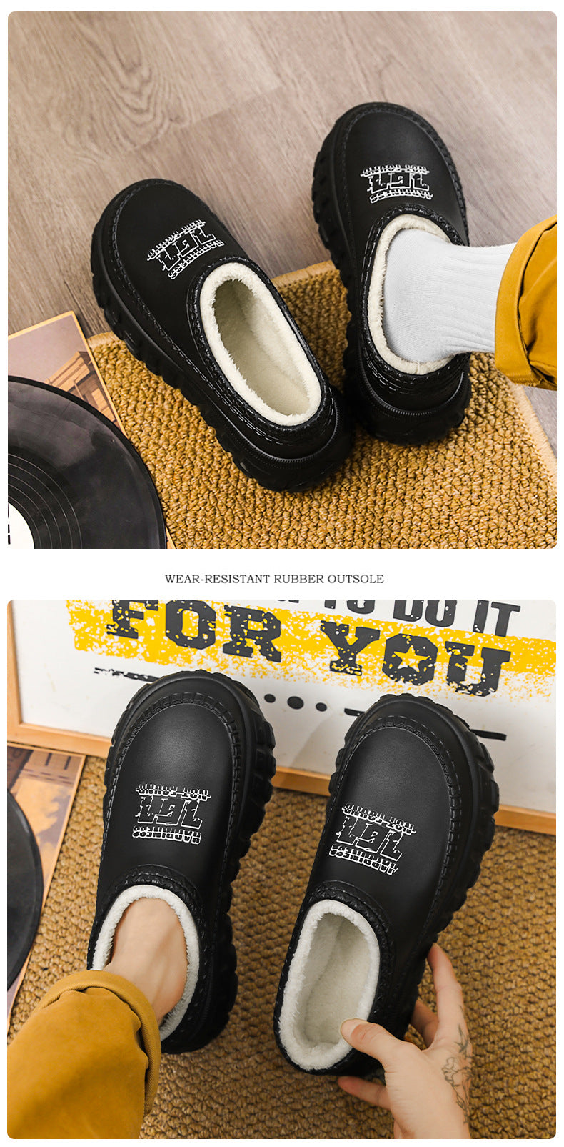 Men's Cotton Slippers Winter 2025 New Home Cross-Border Fleece Chef Cotton Shoes for Outdoor Wear, Non-Slip Waterproof Closed-Toe Cotton Shoes