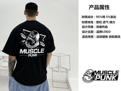MUSCLE PUNK Original Loose plus size Half-sleeved T-shirt Men's Fashion Brand Printed Fitness Crewneck Top Short-sleeved