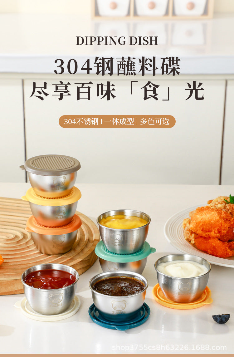 Cross-border 304 stainless steel sauce cup with lid 60ML spill-proof PE lid seasoning dish dipping cup