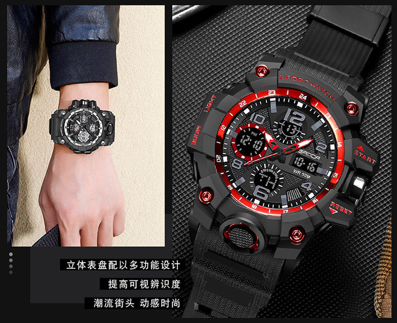 Sanda Hot-Selling Watch Korean Version Student Party Multi-Functional Waterproof Alarm Clock Electronic Watch Cool Dual Display Luminous Sports Watch by PDG ibma