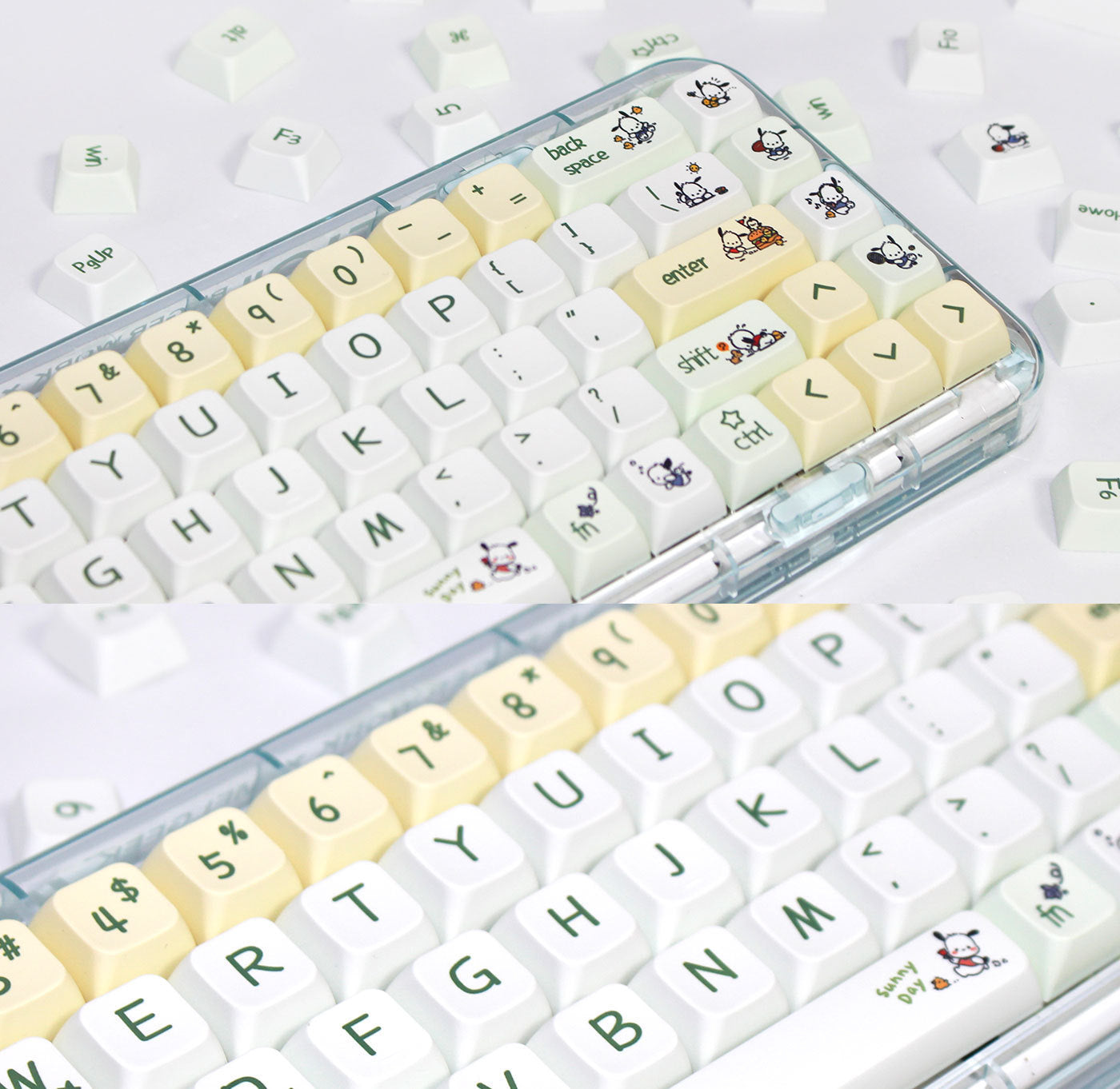 XDA Height Pacha Dog Theme Pattern Yellow Green Keycap Thermal Sublimation Mechanical Keyboard Cap Small Full Set PBT Keycap