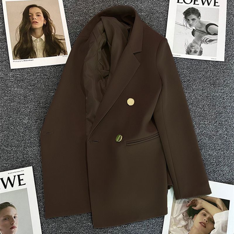 Green Metal Buckle Korean Style 2024 Spring and Autumn New Milk White Suit Jacket Women's Casual All-match High-end Suit