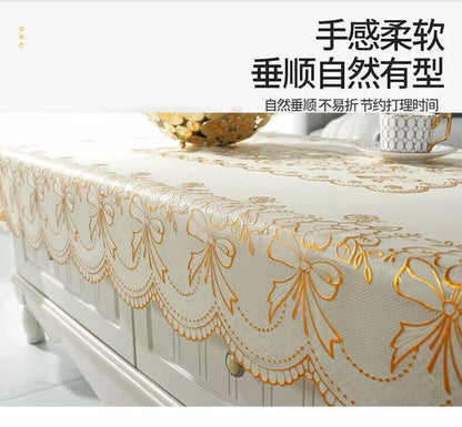 PVC Bronzing Tablecloth Rectangular Coffee Table Mat Oil-proof Waterproof No-wash Anti-scalding Heat Insulation Tablecloth European Style Table Mat