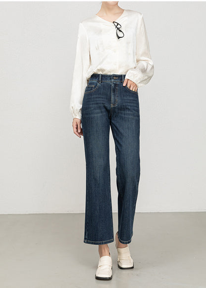 Miaoyu Nine-Point Flared Pants for Women, High-Waisted, Slimming, Nine-Point Jeans, Spring 2026, Four-Way Stretch Bell-Bottom Pants