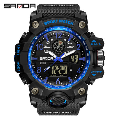 Sanda Hot-Selling Watch Korean Version Student Party Multi-Functional Waterproof Alarm Clock Electronic Watch Cool Dual Display Luminous Sports Watch by PDG ibma