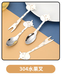 Children's 304 stainless steel fork spoon suit baby complementary food training eating spoon portable feeding tableware spoon