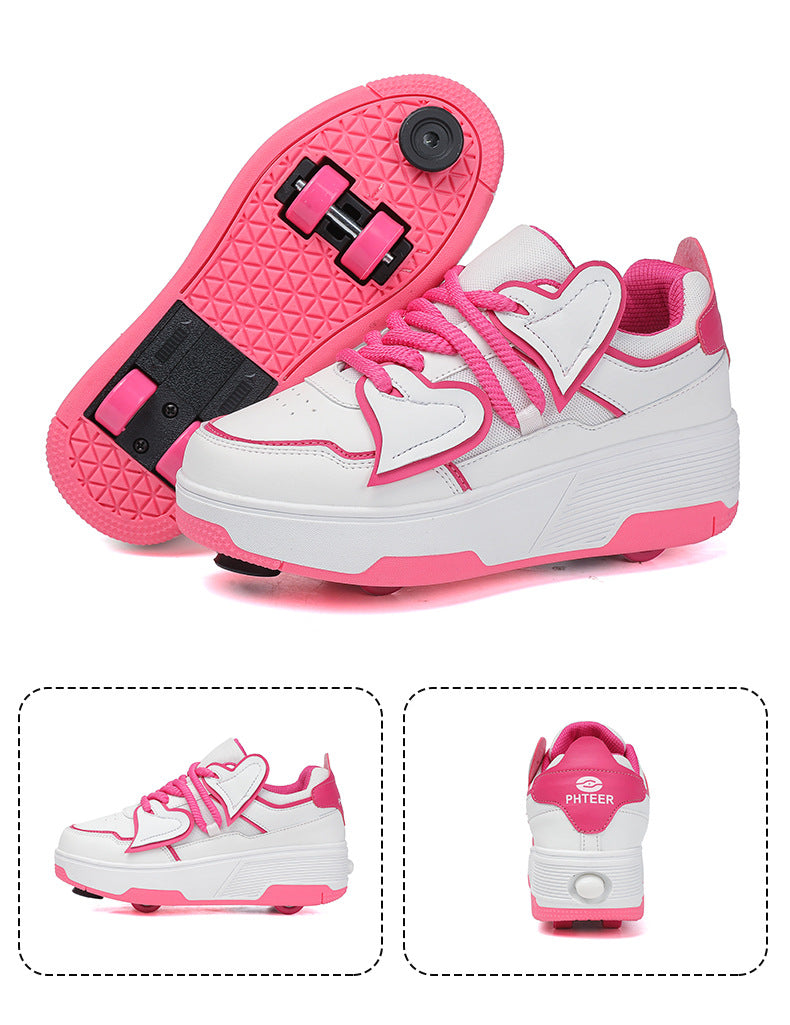 Teenagers Roller Skating Shoes for Girls and Students with Brake Button Pulley Sports Shoes That Can Walk and Glide