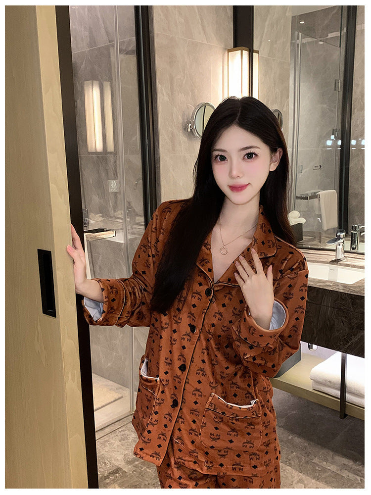 2026 New Style Island Velvet Pajamas for Women, Autumn and Winter High-End Luxury Set, Internet Celebrity Long-Sleeve Thickened Warm Loungewear