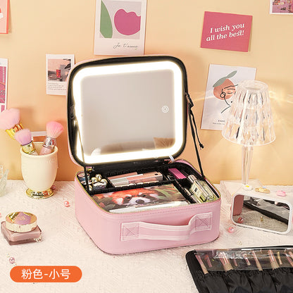 New Style Cosmetic Bag with Light and Mirror Led Light Rechargeable Portable Travel Makeup Cosmetics Cosmetics Bag Ins Style