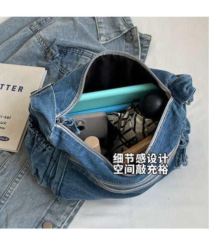 Casual Denim Shoulder Bag Japanese Harajuku Style Canvas Bag for Women 2026 New Large Capacity Simple Crossbody Bag