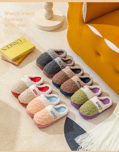 Cotton Slippers for Women, Autumn and Winter New Color Matching Home Indoor Non-Slip Warm Home Thick-Soled Plush Slippers for Men