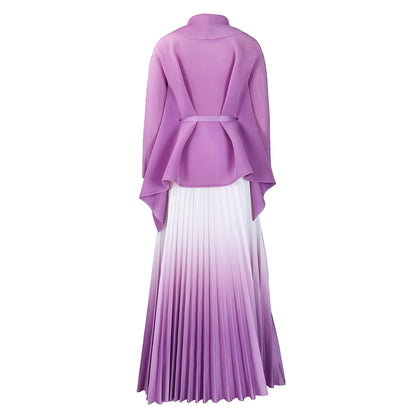 C8610 African plus size Women's Spring New Fashion Strap Bat Sleeve Top Gradient Color-changing Skirt Two-piece Set