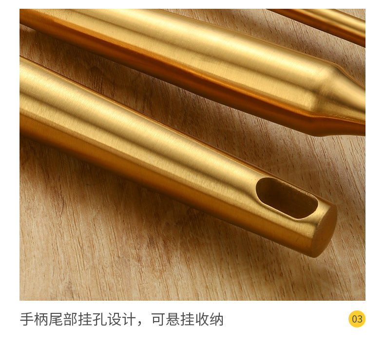 Stainless Steel High-grade Soup Leak Hot Pot Spoon Thickened Soup Spoon Golden Large Soup Spoon Titanium Plated Golden Soup Spoon Golden Spatula Spoon