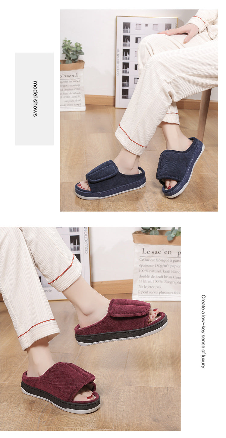 Factory direct wholesale Velcro loose feet wide fat swollen adjust middle-aged men's and women's cloth shoes linen slippers foreign trade